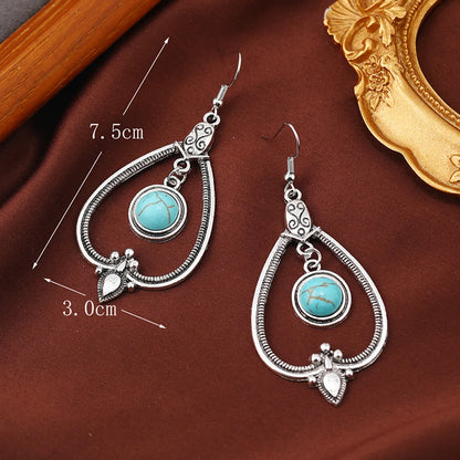 1 Pair Elegant Lady Water Droplets Inlay Zinc Alloy Turquoise Drop Earrings