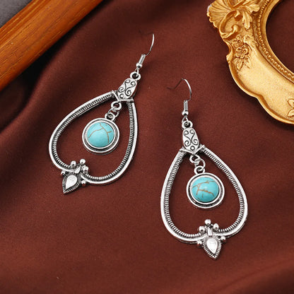 1 Pair Elegant Lady Water Droplets Inlay Zinc Alloy Turquoise Drop Earrings