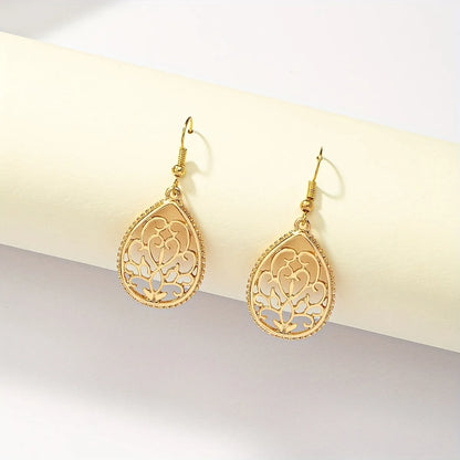 1 Pair Elegant Lady Water Droplets Monogram Alloy Drop Earrings