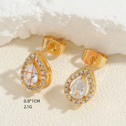 1 Pair Elegant Lady Water Droplets Plating Inlay Brass Zircon 14k Gold Plated Ear Studs