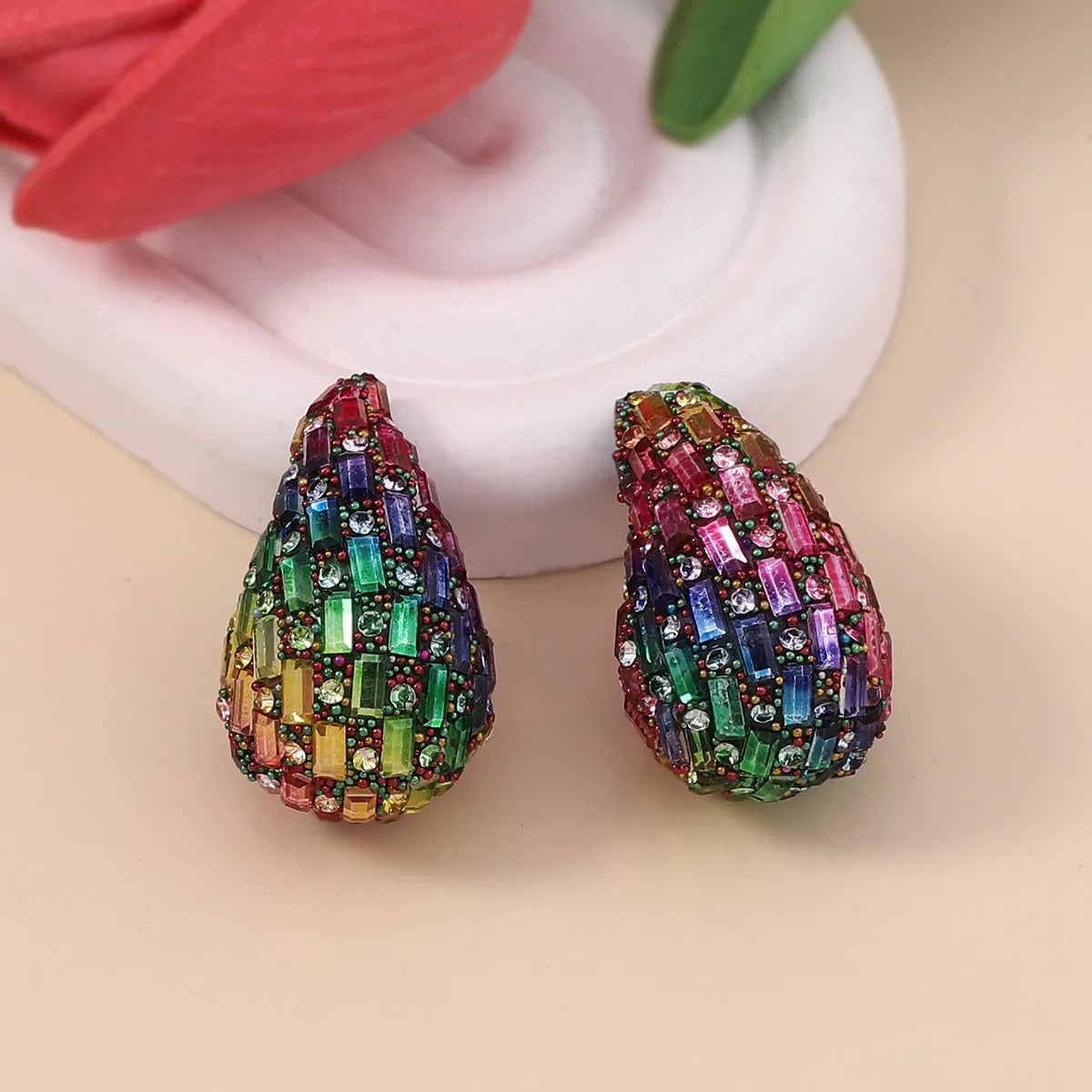 1 Pair Elegant Lady Water Droplets Plating Inlay Zinc Alloy Glass Ear Studs