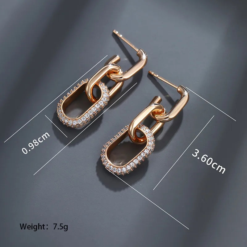 1 Pair Elegant Lady Xuping Geometric Chain Plating Inlay Alloy Copper Alloy Artificial Gemstones 18k Gold Plated Drop Earrings