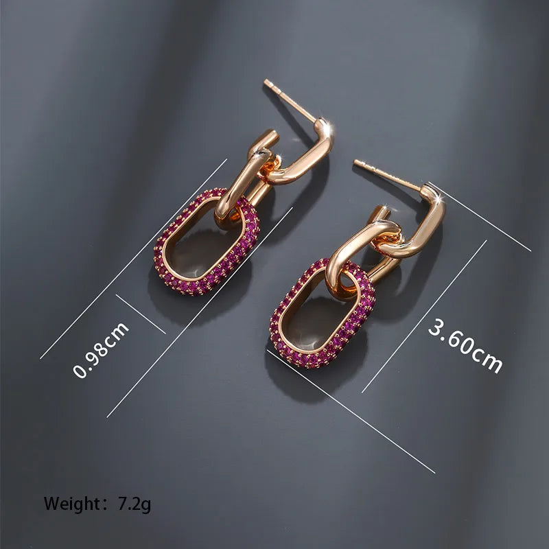 1 Pair Elegant Lady Xuping Geometric Chain Plating Inlay Alloy Copper Alloy Artificial Gemstones 18k Gold Plated Drop Earrings