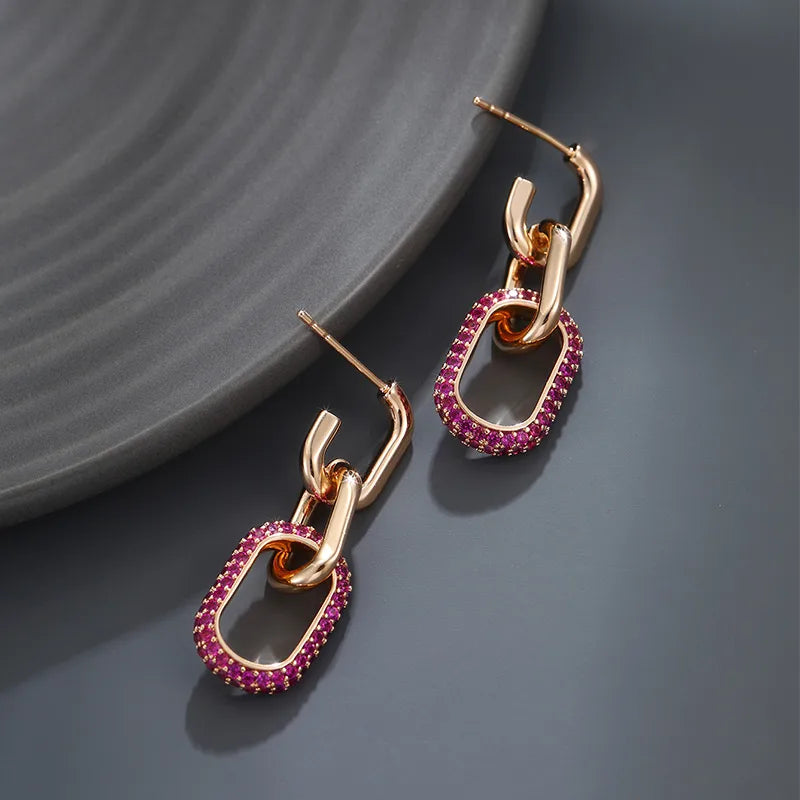 1 Pair Elegant Lady Xuping Geometric Chain Plating Inlay Alloy Copper Alloy Artificial Gemstones 18k Gold Plated Drop Earrings