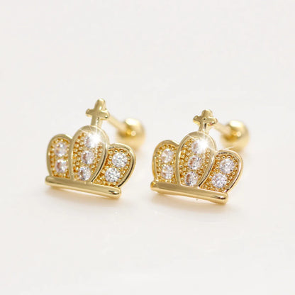 1 Pair Elegant Leaf Crown Plating Copper Zircon Ear Studs