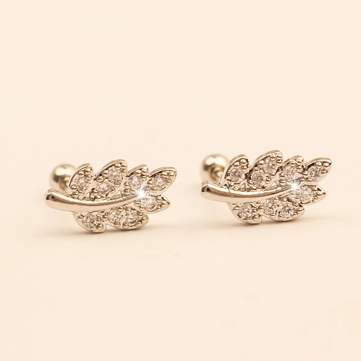 1 Pair Elegant Leaf Crown Plating Copper Zircon Ear Studs