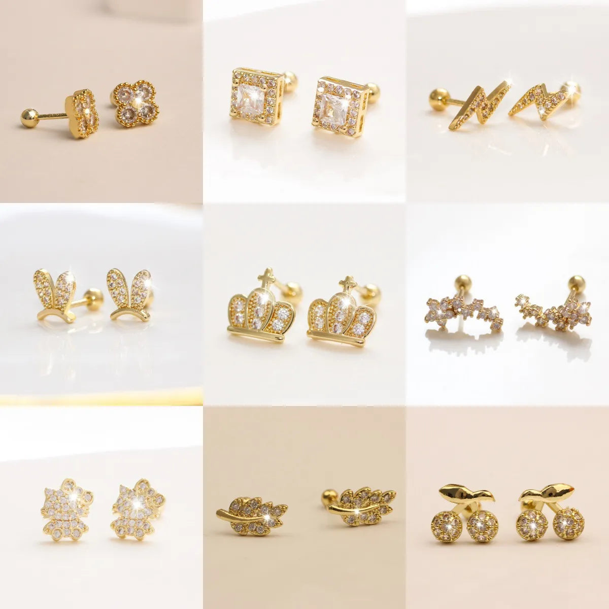 1 Pair Elegant Leaf Crown Plating Copper Zircon Ear Studs