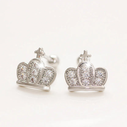 1 Pair Elegant Leaf Crown Plating Copper Zircon Ear Studs