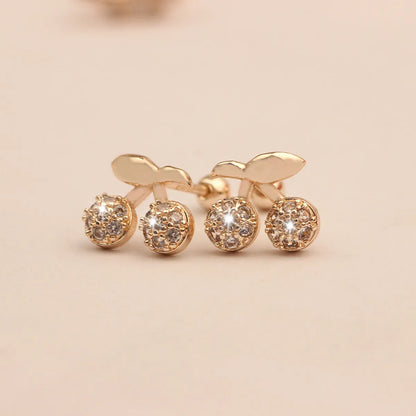 1 Pair Elegant Leaf Crown Plating Copper Zircon Ear Studs