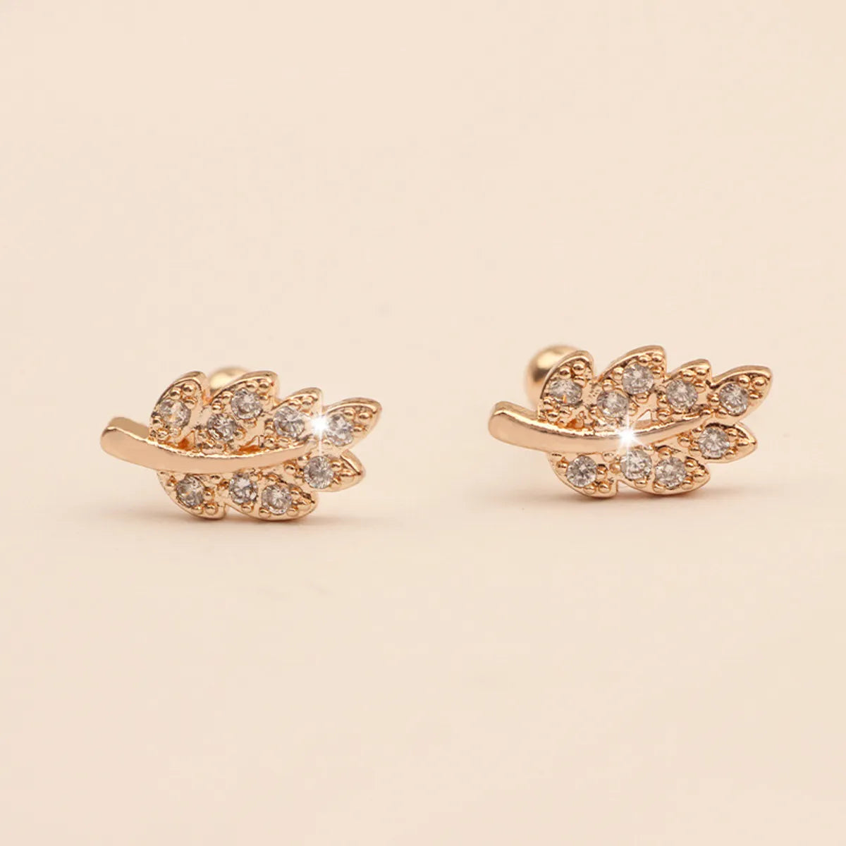 1 Pair Elegant Leaf Crown Plating Copper Zircon Ear Studs