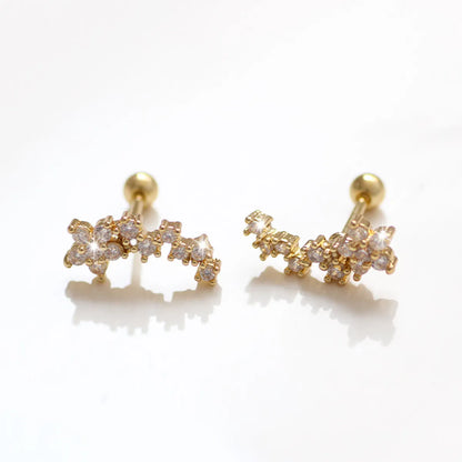 1 Pair Elegant Leaf Crown Plating Copper Zircon Ear Studs