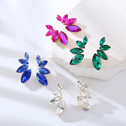 1 Pair Elegant Leaf Rhinestone Ear Studs