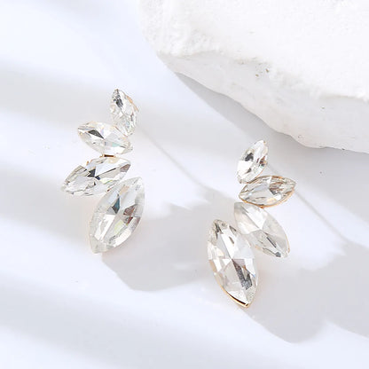 1 Pair Elegant Leaf Rhinestone Ear Studs