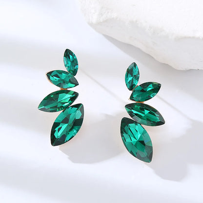 1 Pair Elegant Leaf Rhinestone Ear Studs