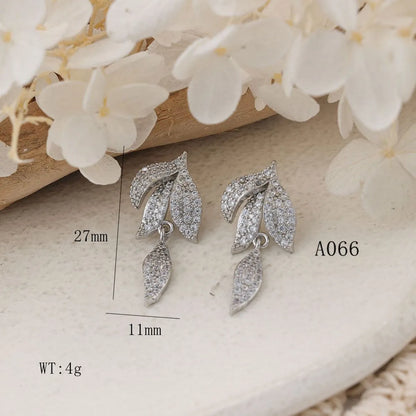 1 Pair Elegant Leaves Inlay Copper Zircon Rose Gold Plated Drop Earrings