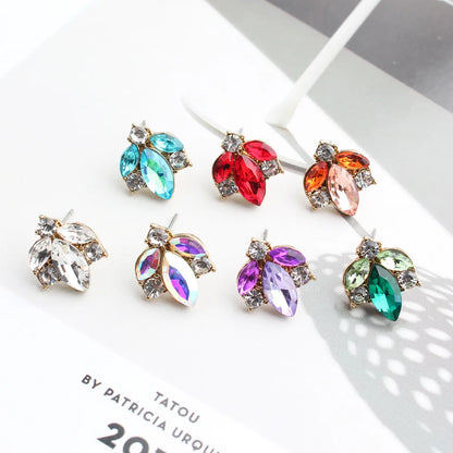 1 Pair Elegant Leaves Plating Inlay Alloy Crystal Rhinestones Gold Plated Ear Studs