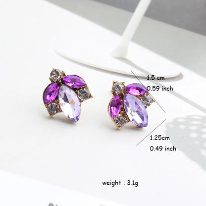 1 Pair Elegant Leaves Plating Inlay Alloy Crystal Rhinestones Gold Plated Ear Studs