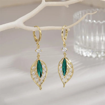 1 Pair Elegant Leaves Plating Inlay Copper Alloy Zircon 18k Gold Plated Drop Earrings