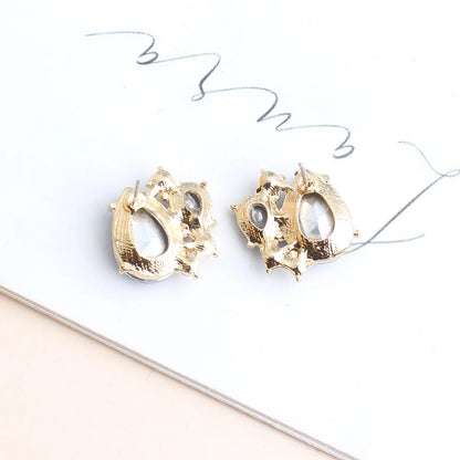 1 Pair Elegant Leaves Water Droplets Plating Inlay Alloy Crystal Rhinestones Gold Plated Ear Studs