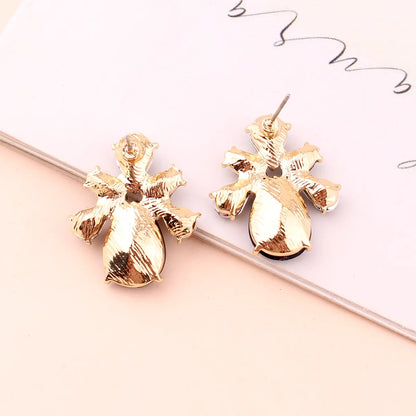 1 Pair Elegant Leaves Water Droplets Plating Inlay Arylic Alloy Rhinestones Gold Plated Ear Studs