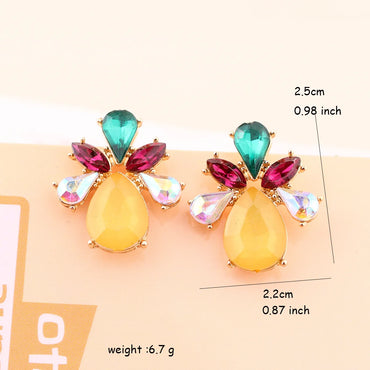 1 Pair Elegant Leaves Water Droplets Plating Inlay Arylic Alloy Rhinestones Gold Plated Ear Studs