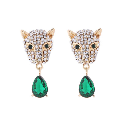 1 Pair Elegant Leopard Head Inlay Alloy Rhinestone Rhinestones Drop Earrings