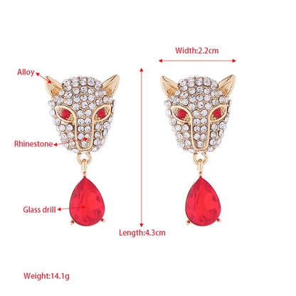 1 Pair Elegant Leopard Head Inlay Alloy Rhinestone Rhinestones Drop Earrings