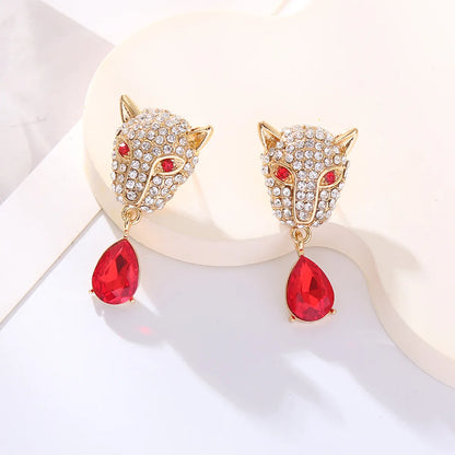 1 Pair Elegant Leopard Head Inlay Alloy Rhinestone Rhinestones Drop Earrings