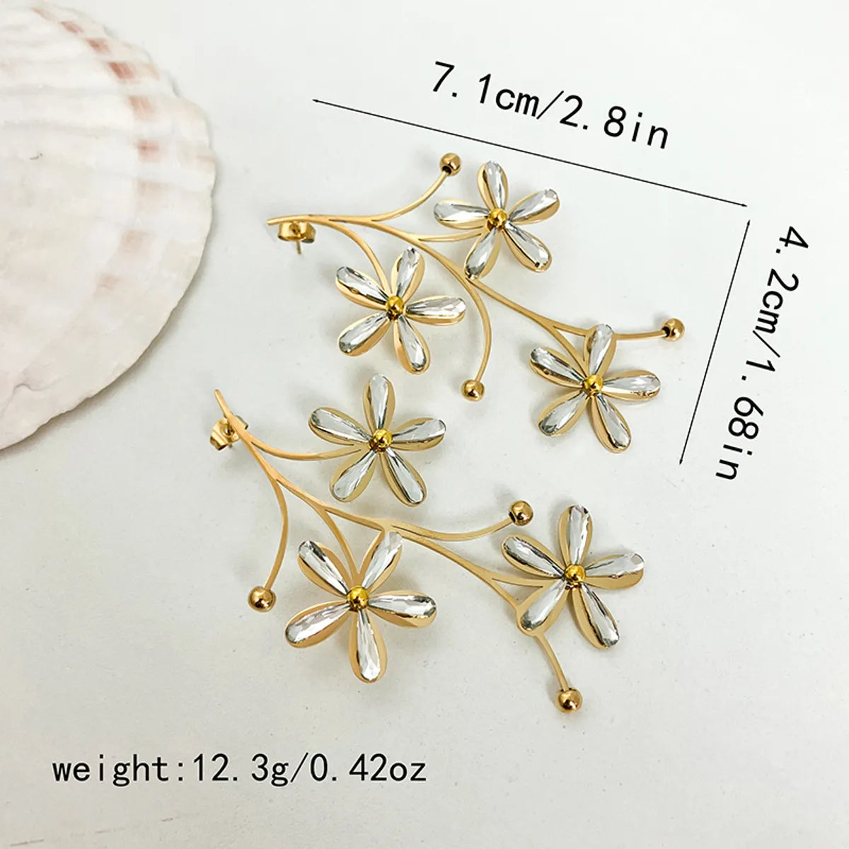 1 Pair Elegant Luxurious Artistic Flower Plating Inlay Stainless Steel Zircon Gold Plated Ear Studs