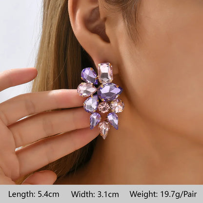 1 Pair Elegant Luxurious Bohemian Round Petal Plating Inlay Copper Alloy Zinc Alloy Rhinestones Glass Drop Earrings