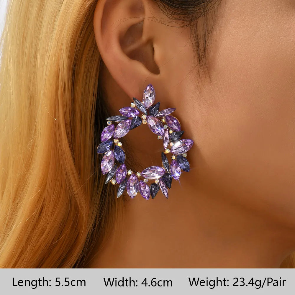 1 Pair Elegant Luxurious Bohemian Round Petal Plating Inlay Copper Alloy Zinc Alloy Rhinestones Glass Drop Earrings