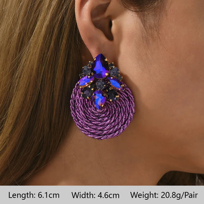 1 Pair Elegant Luxurious Bohemian Round Petal Plating Inlay Copper Alloy Zinc Alloy Rhinestones Glass Drop Earrings