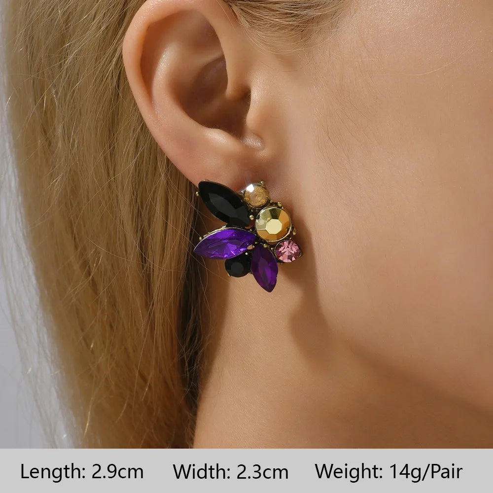 1 Pair Elegant Luxurious Bohemian Round Petal Plating Inlay Copper Alloy Zinc Alloy Rhinestones Glass Drop Earrings