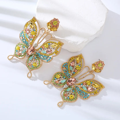 1 Pair Elegant Luxurious Butterfly Inlay Alloy Rhinestones Drop Earrings