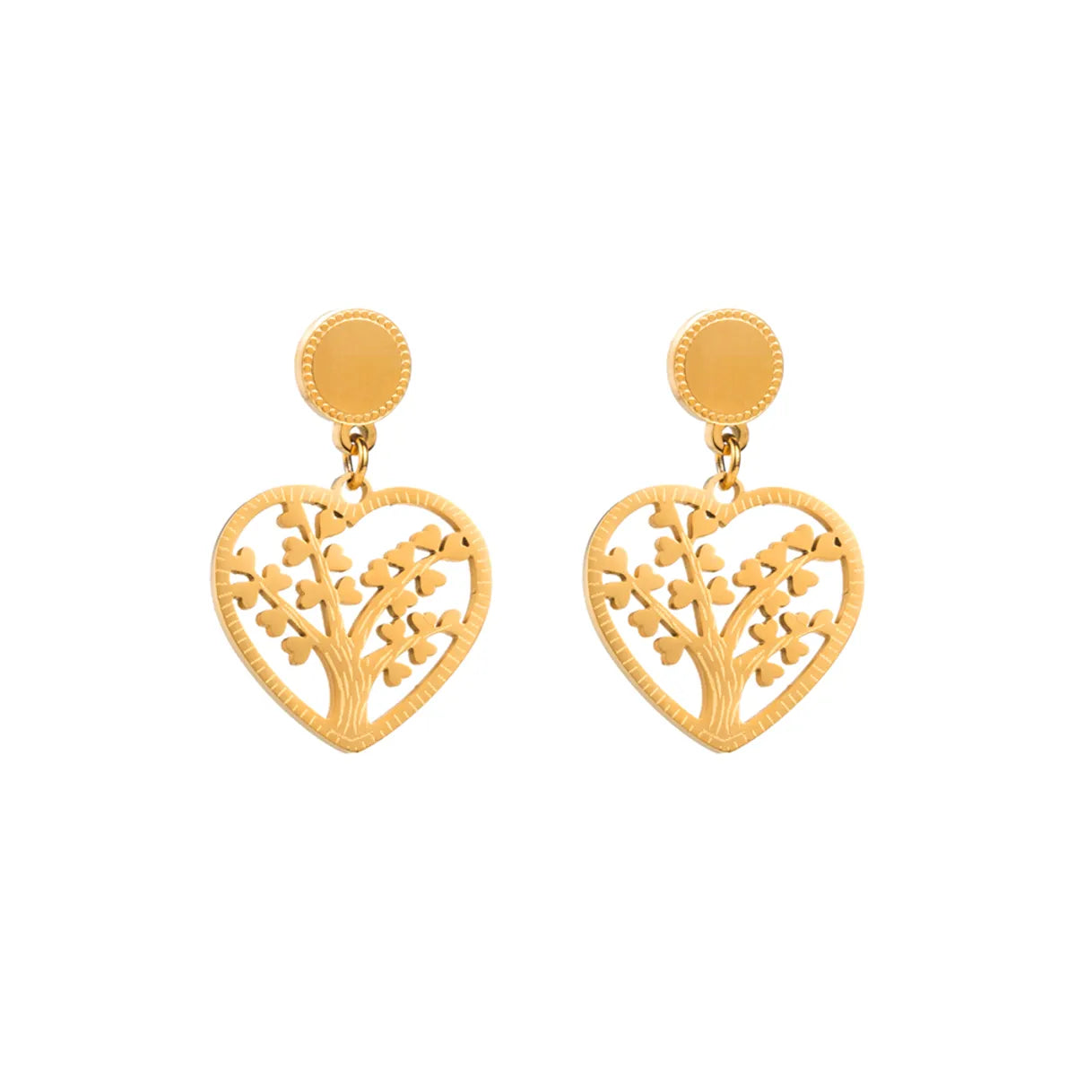 1 Pair Elegant Luxurious Cactus Leaf Heart Shape Hollow Out Inlay Titanium Steel Pearl Gold Plated Drop Earrings