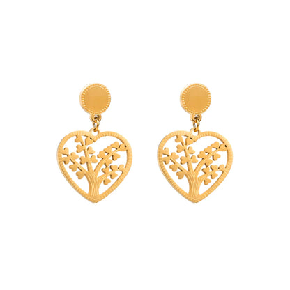 1 Pair Elegant Luxurious Cactus Leaf Heart Shape Hollow Out Inlay Titanium Steel Pearl Gold Plated Drop Earrings