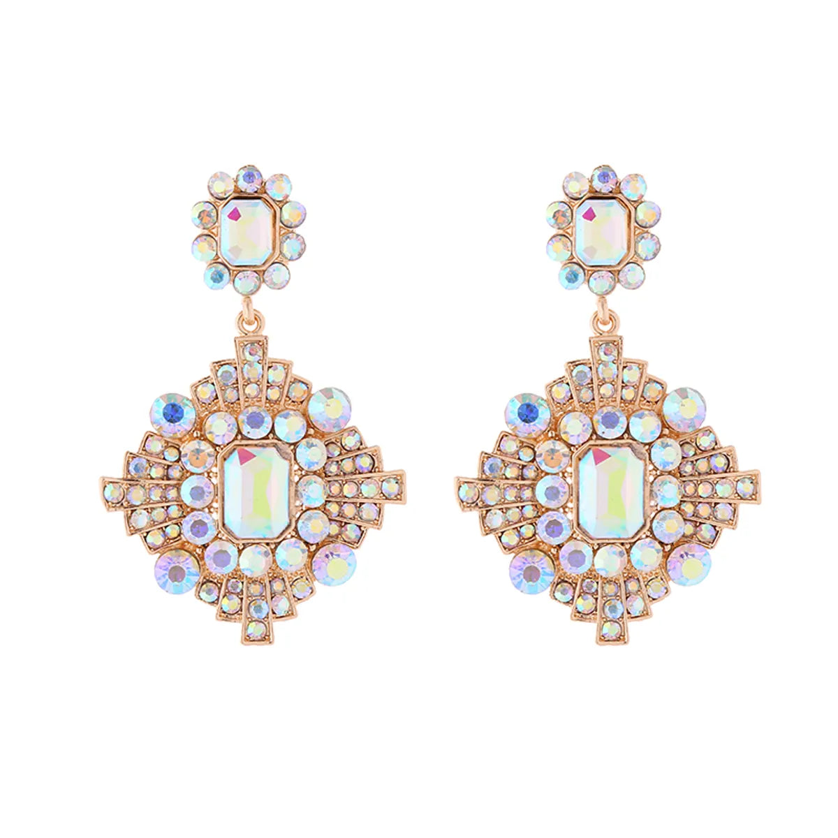 1 Pair Elegant Luxurious Classic Style Geometric Plating Inlay Alloy Rhinestones Glass Gold Plated Drop Earrings