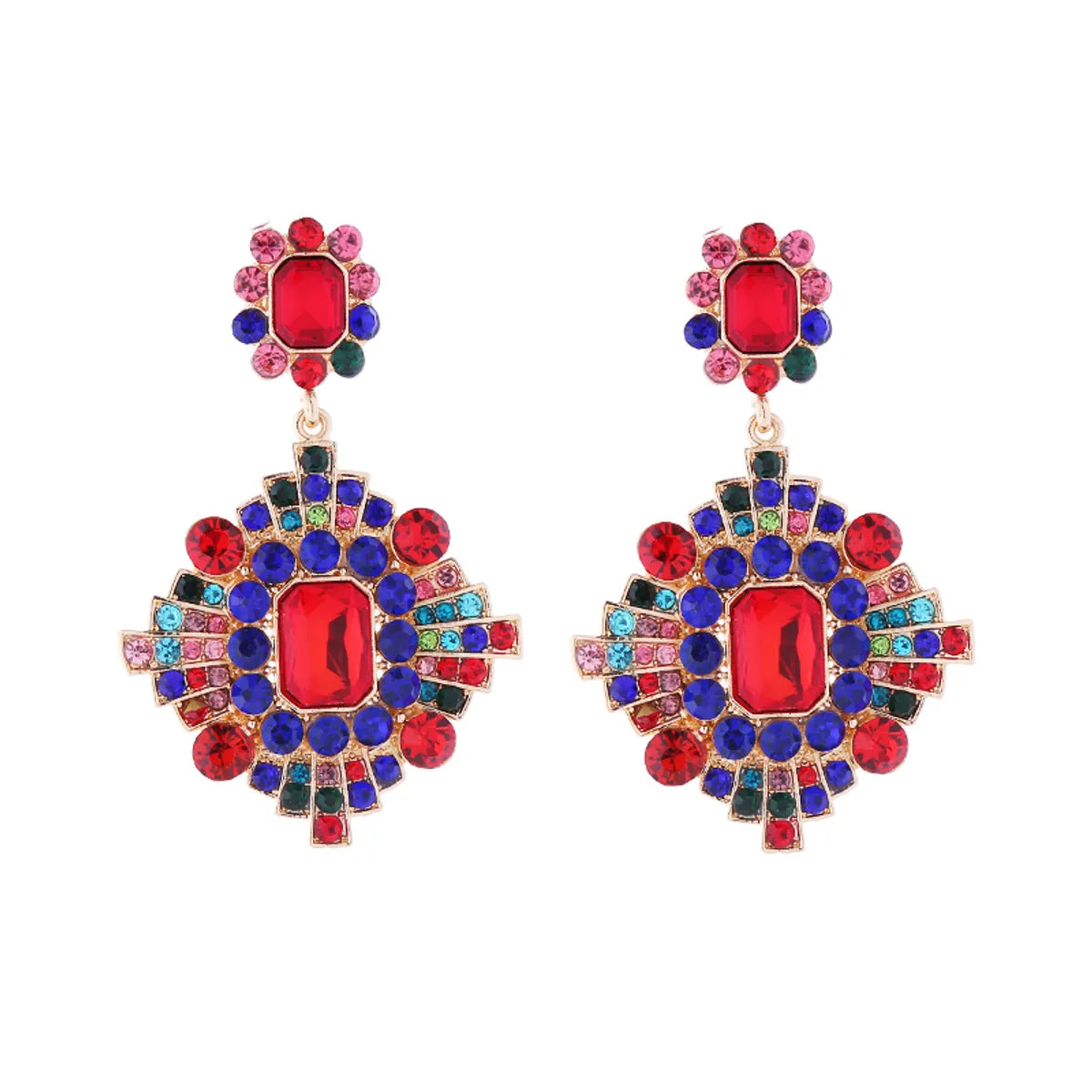 1 Pair Elegant Luxurious Classic Style Geometric Plating Inlay Alloy Rhinestones Glass Gold Plated Drop Earrings