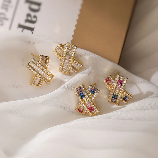 1 Pair Elegant Luxurious Color Block Plating Inlay Copper Zircon 18k Gold Plated Ear Studs