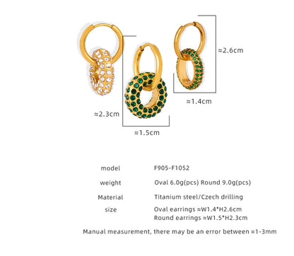 1 Pair Elegant Luxurious Double Ring Plating Inlay Titanium Steel Rhinestones 18K Gold Plated Drop Earrings