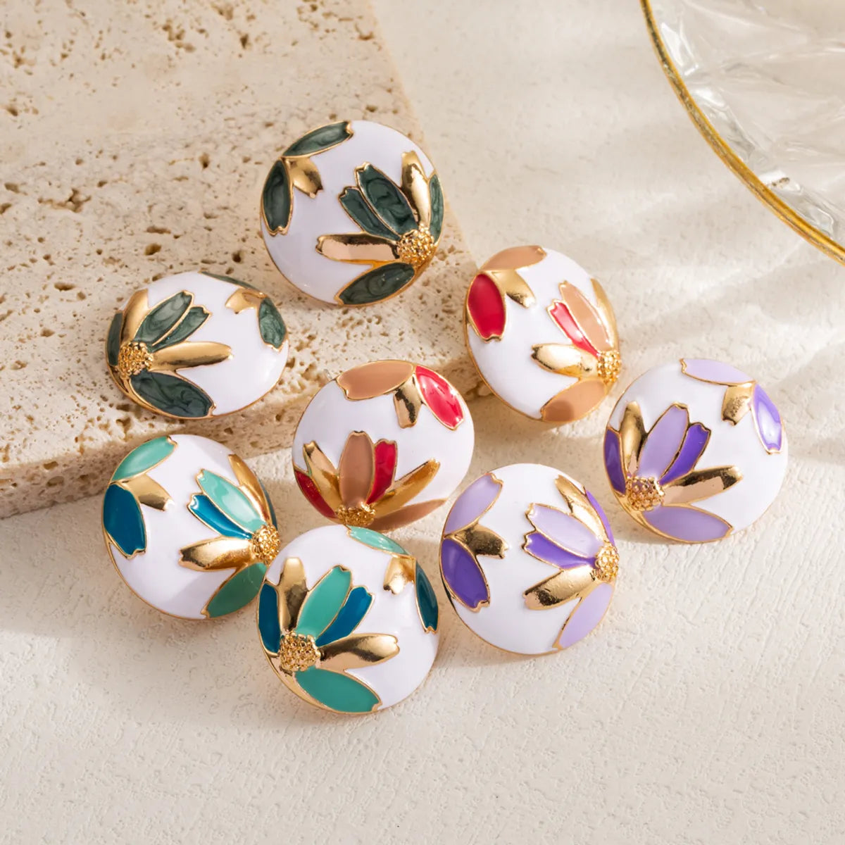 1 Pair Elegant Luxurious Flower Enamel Plating Inlay Alloy Zircon Gold Plated Ear Studs