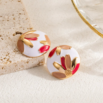 1 Pair Elegant Luxurious Flower Enamel Plating Inlay Alloy Zircon Gold Plated Ear Studs