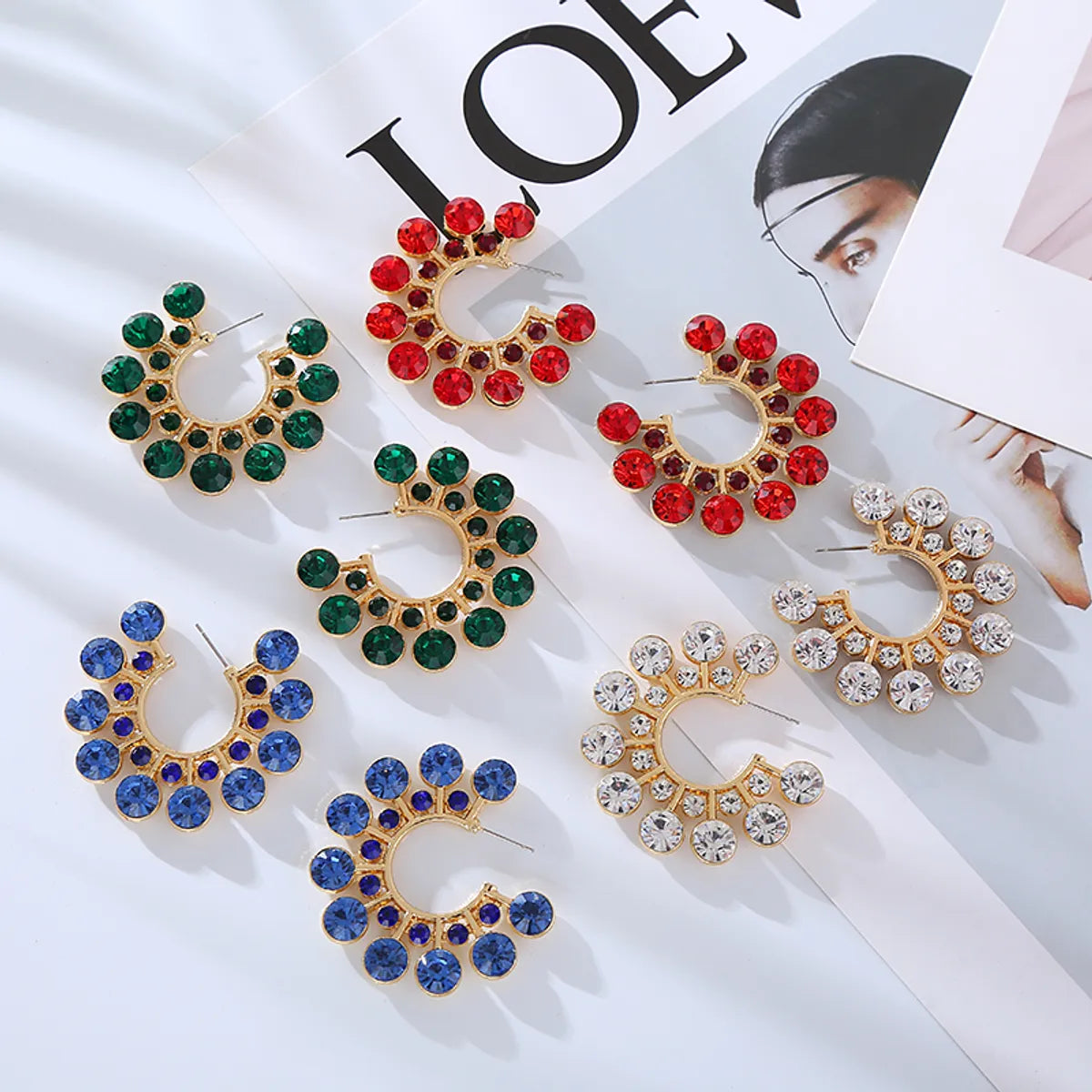 1 Pair Elegant Luxurious Flower Inlay Alloy Rhinestones Earrings