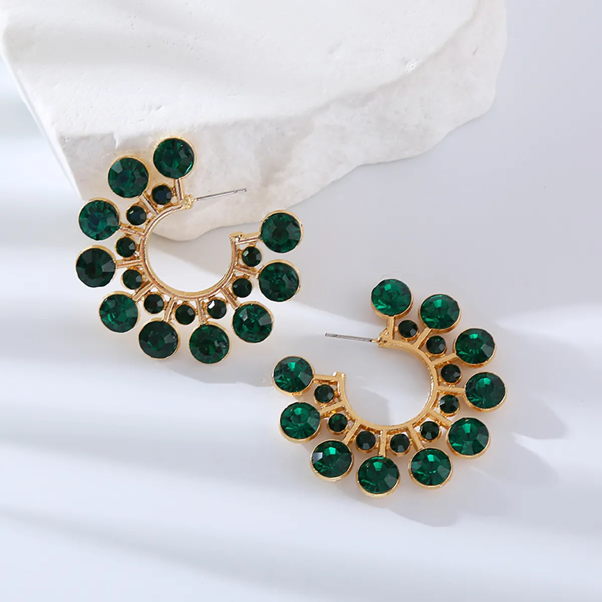 1 Pair Elegant Luxurious Flower Inlay Alloy Rhinestones Earrings