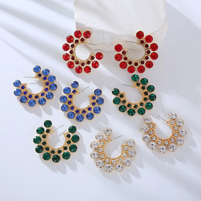 1 Pair Elegant Luxurious Flower Inlay Alloy Rhinestones Earrings