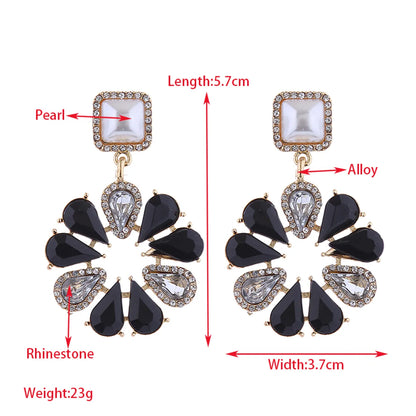 1 Pair Elegant Luxurious Flower Inlay Imitation Pearl Alloy Rhinestones Drop Earrings