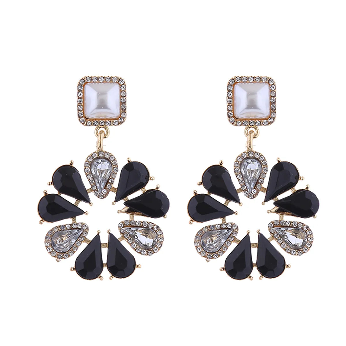 1 Pair Elegant Luxurious Flower Inlay Imitation Pearl Alloy Rhinestones Drop Earrings