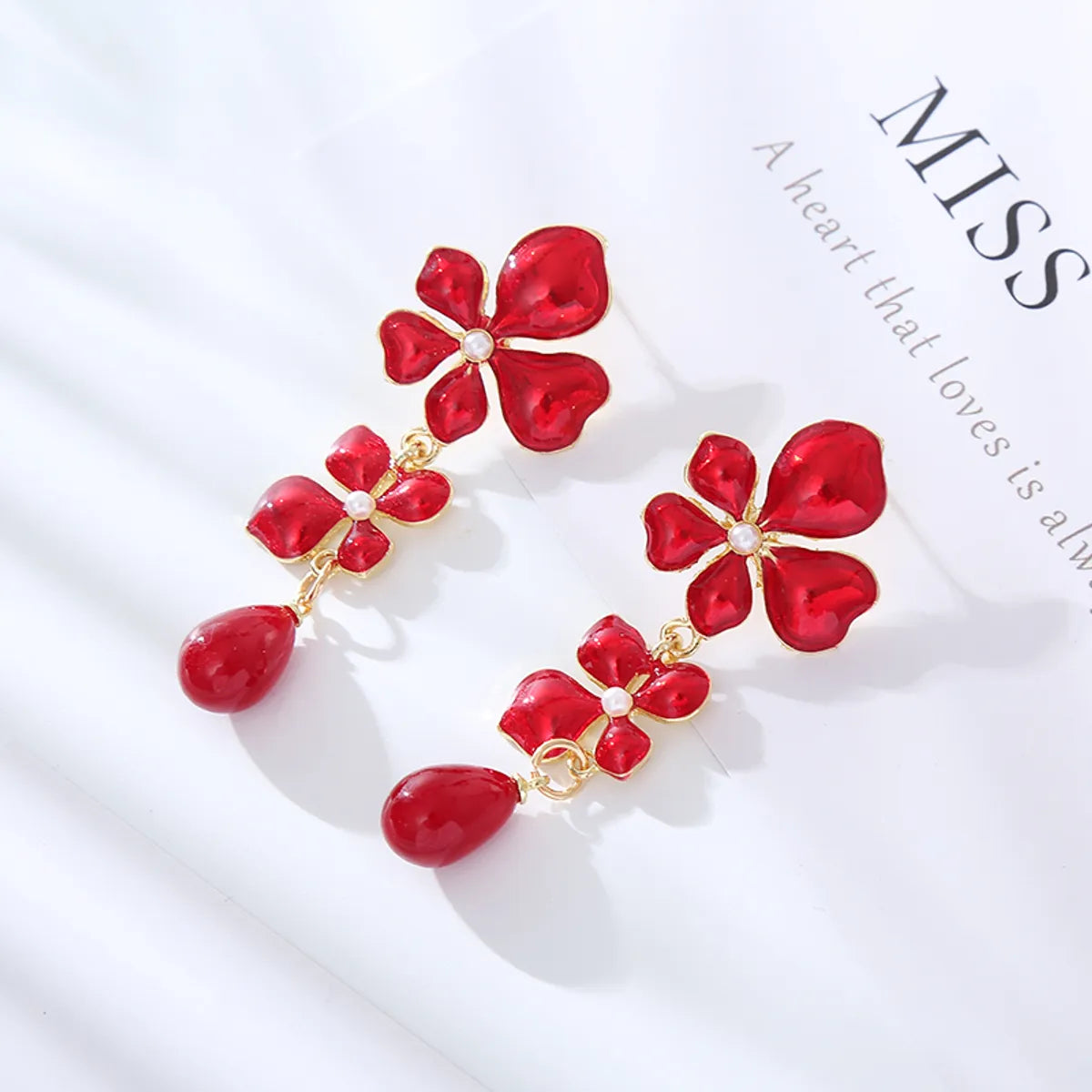 1 Pair Elegant Luxurious Flower Petal Enamel Alloy Drop Earrings