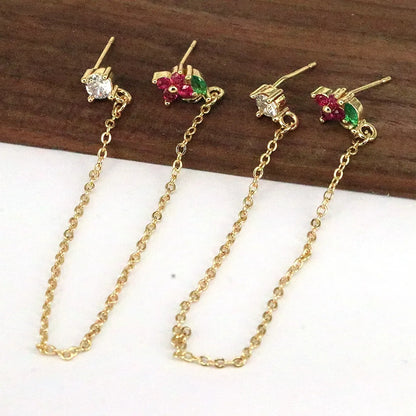 1 Pair Elegant Luxurious Flower Plating Chain Inlay Copper Zircon 18k Gold Plated Earrings