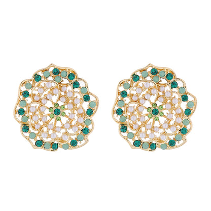 1 Pair Elegant Luxurious Flower Plating Inlay Alloy Artificial Pearls Rhinestones Gold Plated Ear Studs